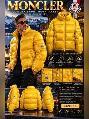 Moncler Levitha Short Down Jacket in Yellow🔥New! Size: XL